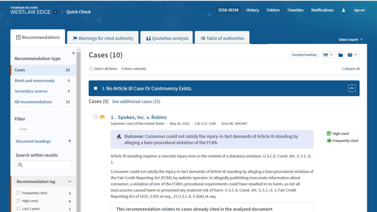 Westlaw Edge screenshot